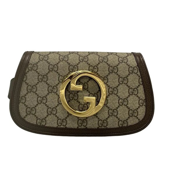 GUCCI Blondie,GG Supreme Beige Dark Brown PVC Leather Bum Bag 858-082025 - Picture 1 of 14